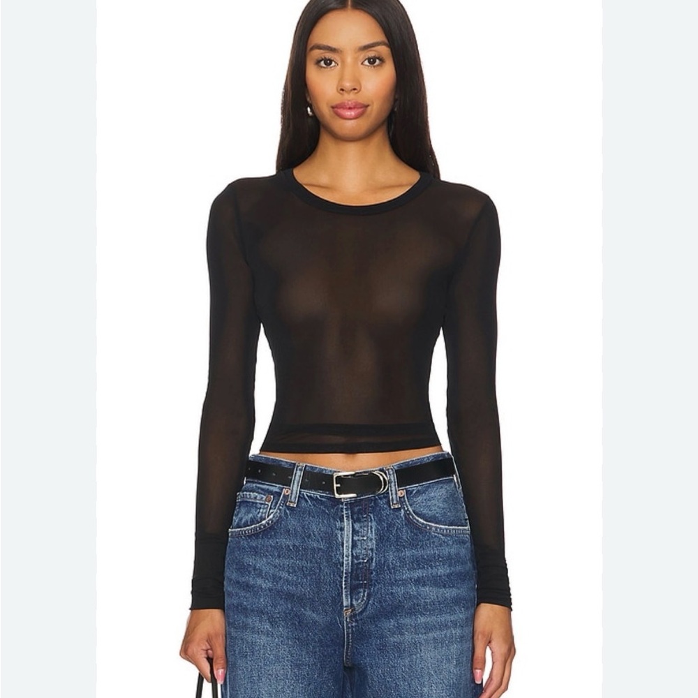 Free People Black Sheer Long Sleeve Top Size: M